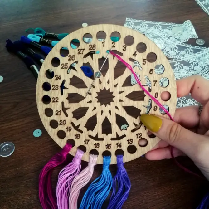 Wooden Cross Stitch Organizer with Small Needle Holder Magnet - Design11 - Image 14