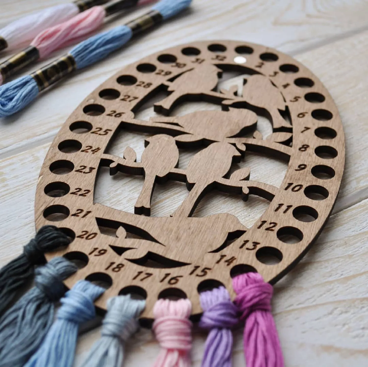 Lonjew Thread Sorter Oval Wooden Embroidery Floss Organizer Art Cute Design