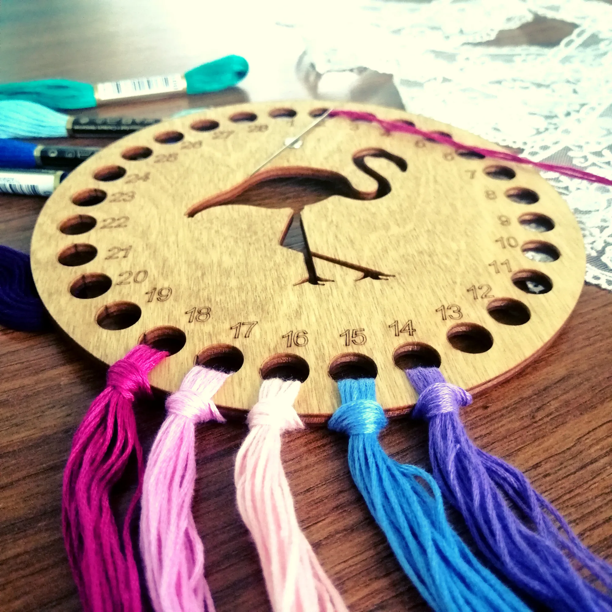 Wooden Cross Stitch Organizer with Small Needle Holder Magnet - Design13