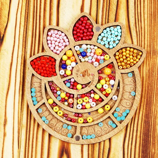Lonjew Bead Organizer Wooden Flower Containerr