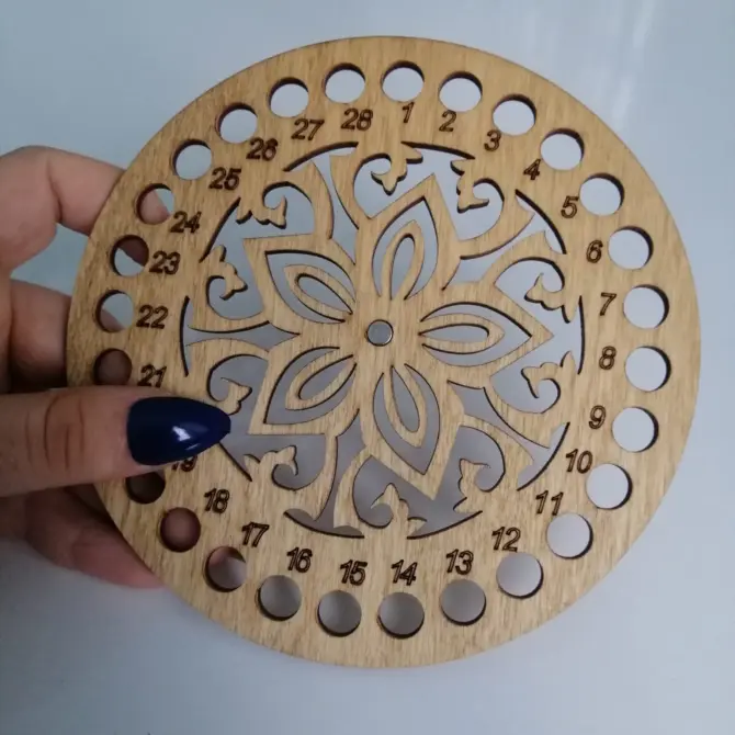 Wooden Round Thread Sorter with Needle Holder Magnet, Embroidery Floss Organizer Design 2 - Image 14