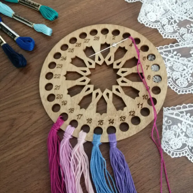 Lonjew Round Thread Sorter with Needle Holder Magnet - Wooden Art Embroidery Floss Organizer Design 1 - Image 8